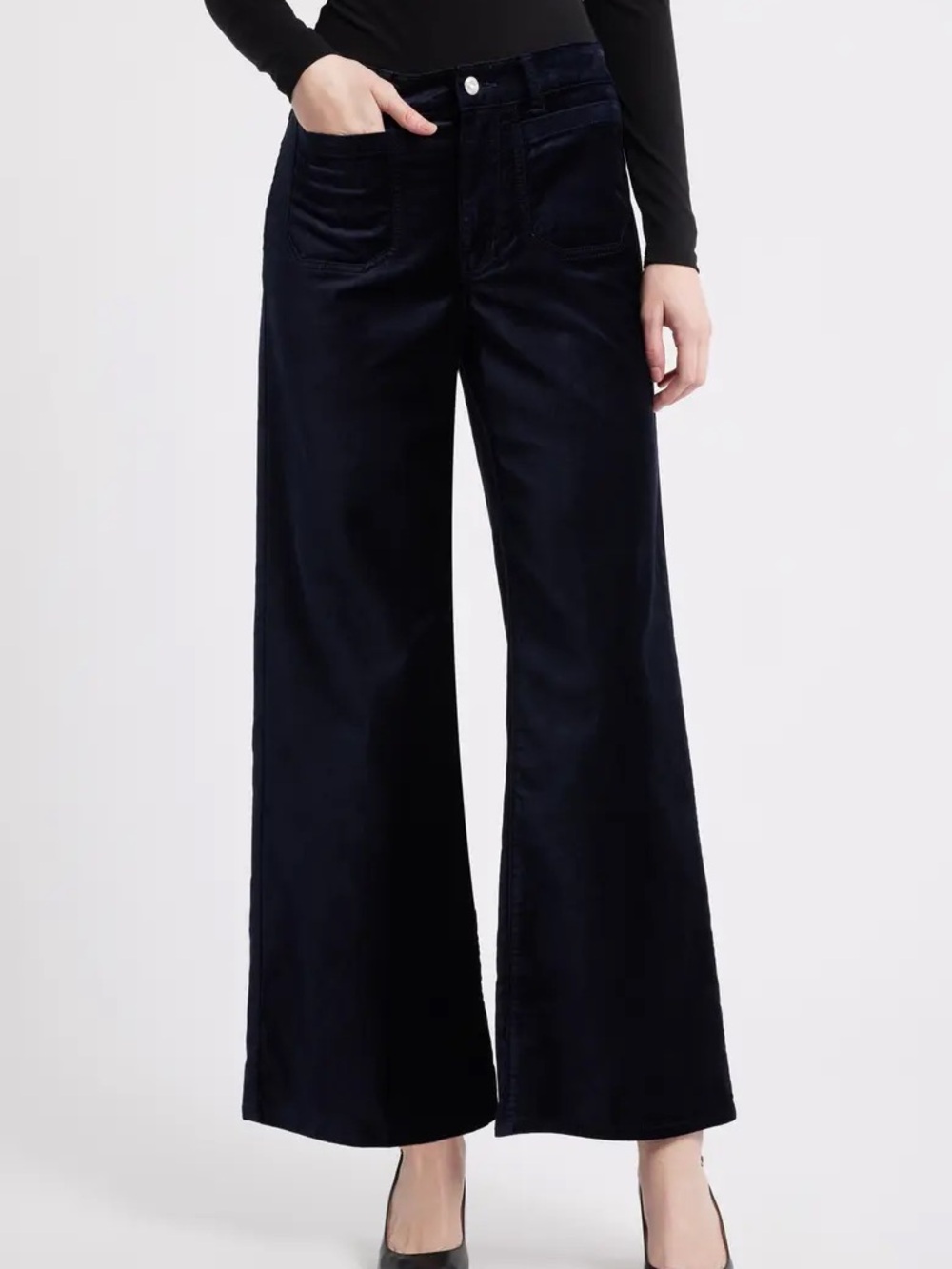Frame Le Slim Palazzo Wide Leg Velvet Pants in Navy Blue. Size 26.